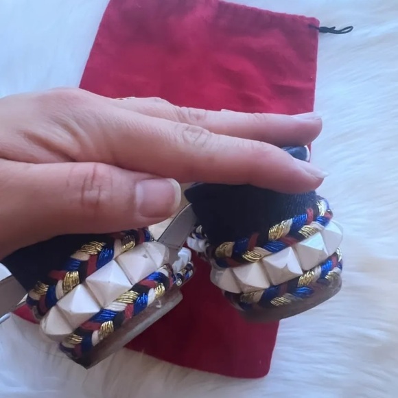 Christian Louboutin Blue Cataclou Embroidery Denim Studded Espadrille Sandals 38 - Picture 8 of 13